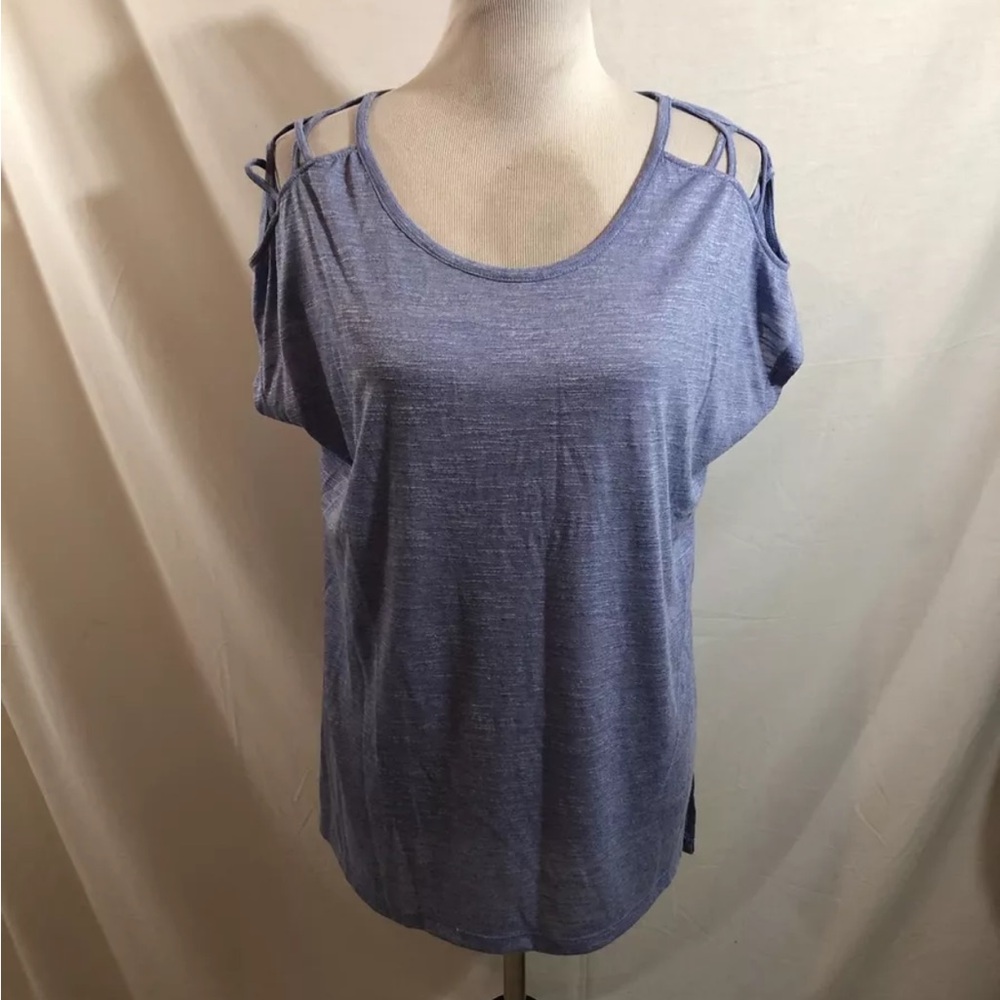 Active Life Blue Heathered Short sleeve Top With Cutouts - Womens L, Bust 22”
